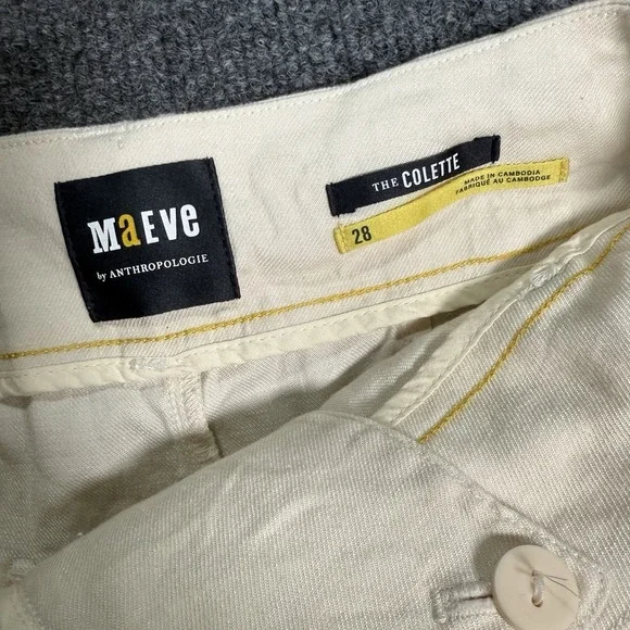 Maeve Anthropologie The Colette High Rise Linen Cotton Shorts Beige Size 28 - Picture 3 of 8